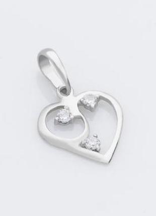 Серебряный кулон "сердце" со вставками из кубического циркона из серебра 925 пробы1 фото