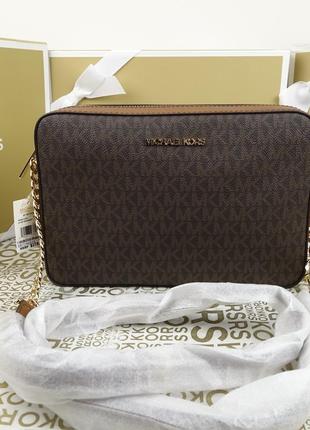 Шкіряна сумка michael kors jet set brown logo оригінал майкл корс