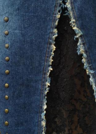 Стильная джинсовая юбка с разрезом,с кружевом4 фото