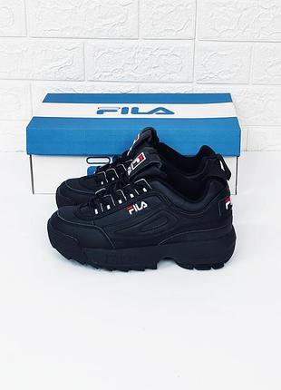 Кросівки жіночі чорні весняні fila disraptor black кроссовки фила чорні2 фото