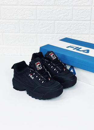 Кросівки жіночі чорні весняні fila disraptor black кроссовки фила чорні3 фото