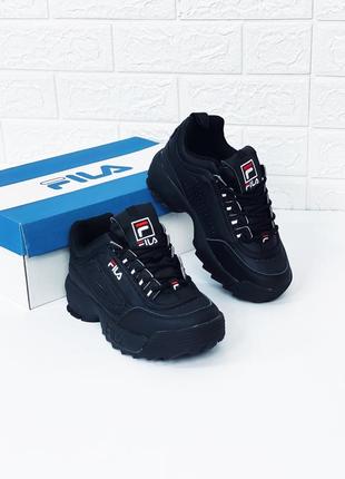 Кросівки жіночі чорні весняні fila disraptor black кроссовки фила чорні7 фото
