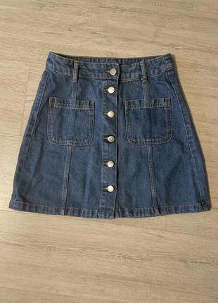 1+1=3❤️ джинсовая юбка на пуговицах с карманами1 фото
