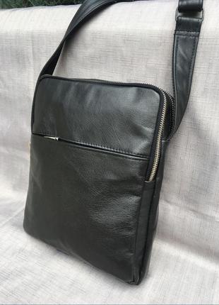 Сумка шкіряна чоловіча барсетка чорна мужска кросбоді на плече натуральна шкіра