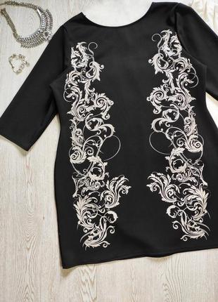 Черное вечернее нарядное короткое платье миди с принтом цветочным белым стрейч батал2 фото