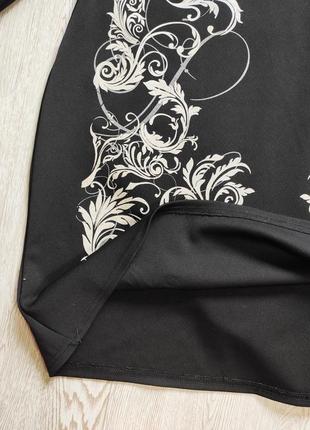 Черное вечернее нарядное короткое платье миди с принтом цветочным белым стрейч батал8 фото