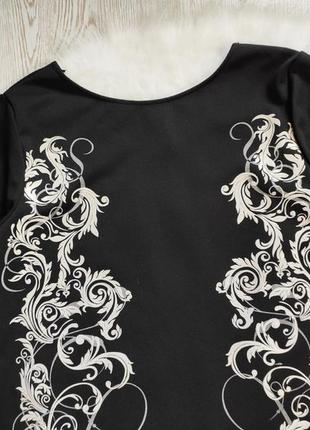 Черное вечернее нарядное короткое платье миди с принтом цветочным белым стрейч батал5 фото