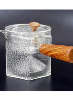 Чайник со стеклянным ситом + деревянная ручка (500ml) термостекло
