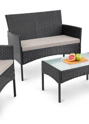 Комплект меблів з ротангу садовий (диванчик, 2 крісла, столик, подушки) di volio padova pro чорна