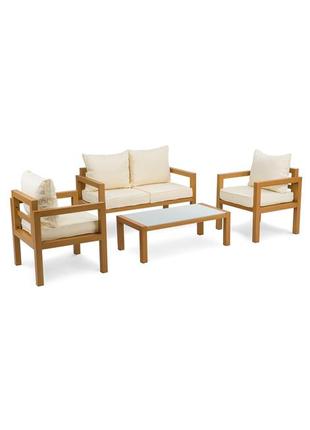 Комплект мебели для сада (диванчик, 2 кресла, столик, подушки) di volio brescia 2 натуральный/кремовый1 фото