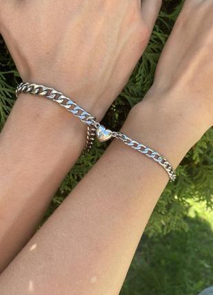 Браслети парні з магнітом 5 мм гладка + 7 мм кубинського плетіння