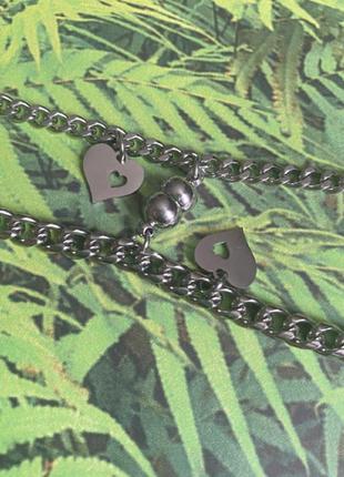 Парные браслеты сердце с сердцем на кубинских цепочках 3