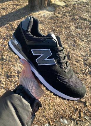 New balance 574 black male мужские классические кроссовки беланс черные весна осень с сеткой демисезон