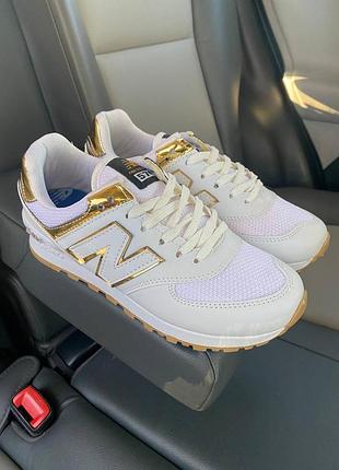 New balance 574 white gold female женские кроссовки беланс с