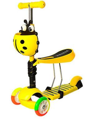 Самокат-беговел дитячий jr 3-054-h триколісний з багажником (жовтий)
