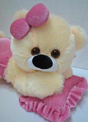 Плюшевая мишка алина малышка 45 см персиковая с розовым