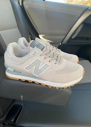 New balance 574 cream grey female жіночі кросівки беланс з сіткою аесна осінь демісезон сірі світлий беж
