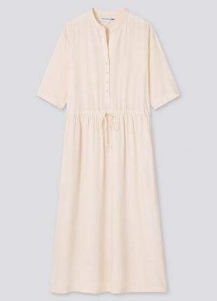 Uniqlo. цвет беж. rayon gathered short-sleeve dress