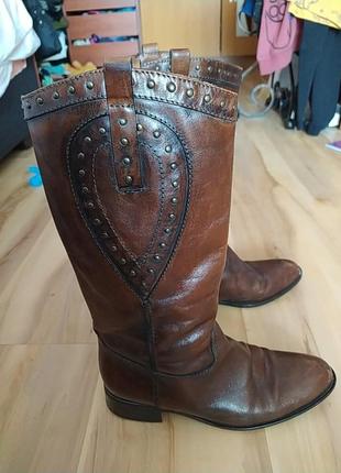 Кожаные сапоги, типа козаки, 37-38 р