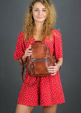 Женский кожаный рюкзак лимбо, размер мини, натуральная кожа итальянский краст цвет коричневый, оттенок вишня
