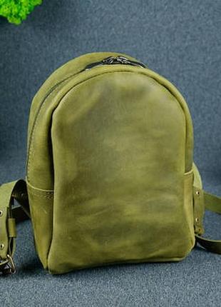 Женский кожаный рюкзак колибри, натуральная винтажная кожа цвет оливковый