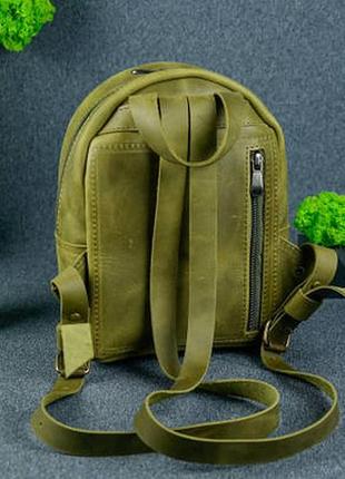 Жіночий шкіряний рюкзак колібрі, натуральна вінтажна шкіра колір оливковий4 фото