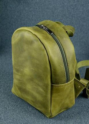 Жіночий шкіряний рюкзак колібрі, натуральна вінтажна шкіра колір оливковий2 фото