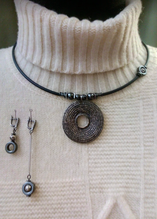 Стильний чокер кольє намисто намиста сережки браслети натуральні камені набір бохо3 фото