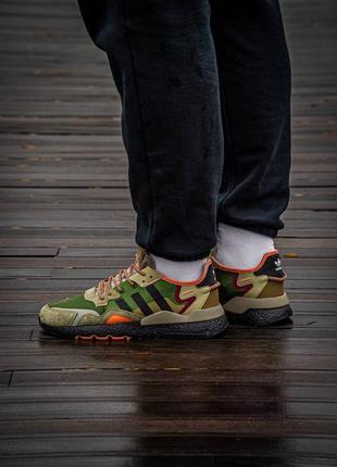 Кросівки adidas nite jogger boost core black orange dark green