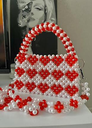 Сумка из бусин бусин жемчужин с сердцами