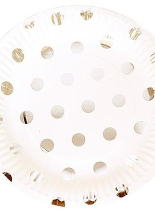 Тарілки одноразові з фольгою, в срібний кружечок, ср9053