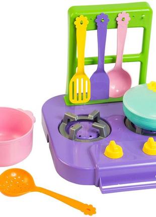 Детский набор посуды "ромашка" с маленькой газовой плитой, 7 предметов, 39150
