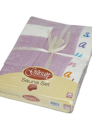 Набір для сауни gursan cotton жіночий, 3 предмета, 100% бавовна, 4095_w_cot_light_pudra