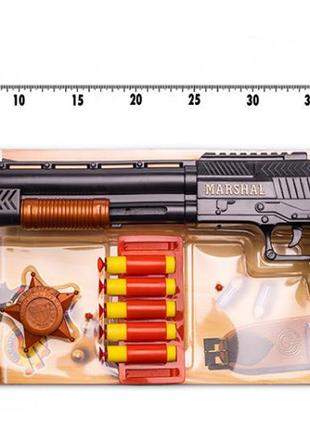 Игрушечный дробовик marshal golden gun с мягкими пулями 5 штук, значок, 915gg