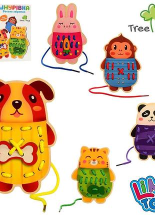 Деревянная игрушка шнуровка животные 5шт, в коробке, md2849