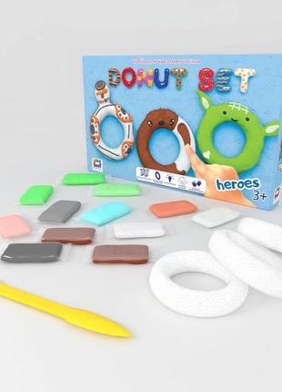 Дитячий набір для креативної ліплення moon light clay "donut set heroes" легкий стрибучий пластилін, 70089