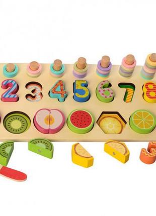 Деревянная игрушка набор первоклассника (цифры, фрукты, фигуры) md2284