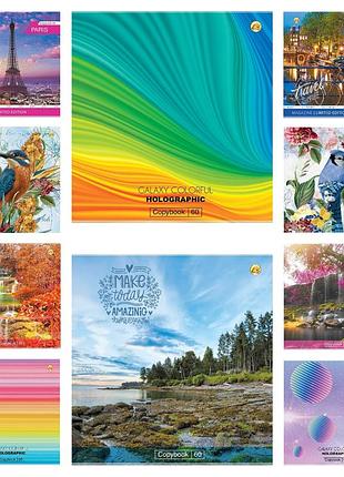 Зошит шкільна тетрада фемілі лайн holographik silver 60 аркушів, клітинка, 10шт / упак., те95805