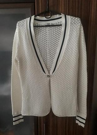Очень красивый белый вязаный ажурный натуральный хлопковый кардиган anna blue