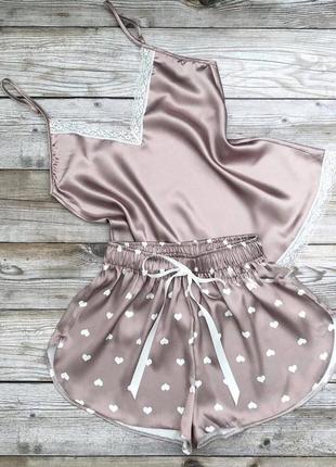 Піжама атлас, жіноча, шорти+майка, комплект для дому, сіра пудра, р. хl-2xl туреччина