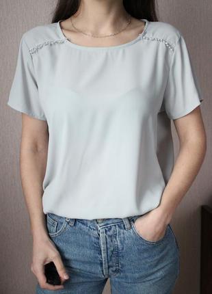 Світло сіра блуза футболка 40 розмір л шифонова базова блуза