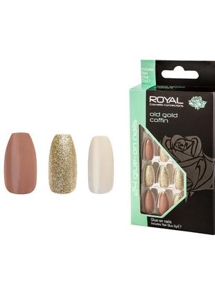 Накладные ногти в комплекте с клеем royal cosmetics 24 glue-on nail tips old gold coffin