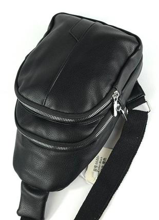 Женский нагрудный молодежный рюкзак слинг сумка через плечо черного цвета модная сумочка4 фото