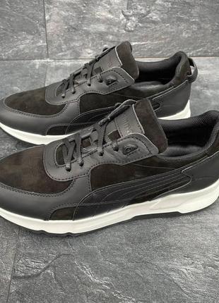Мужские весенние/летние/осенние черные кроссовки на шнурках.демисезонные мужские кожаные кроссы