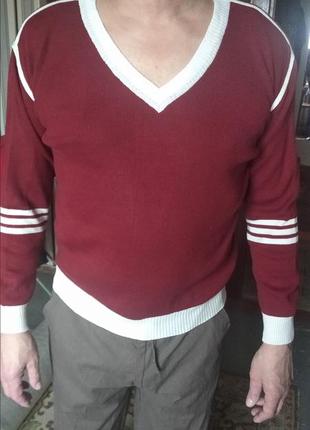 Красивый бордовый мужской джемпер пуловер размера плюс сайз на 52 укр1 фото