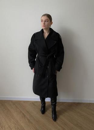 Демисезонное кашемировое пальто тренч черное классическое миди из шерсти в стиле zara h&amp;m mango massimo dutti6 фото