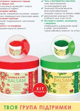 Хіт продаж! масажний гель бальзам з каштаном та паприкою з перцем чілі форте юнайс,лівеста
