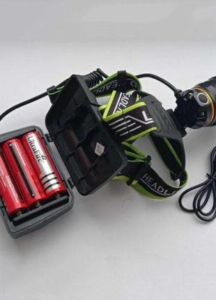 Налобний акумуляторний ліхтар police bl-a14-3-p90 micro usb ліхтарик на голову led потужний для нічної риболов2 фото