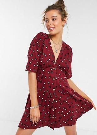 Платье цветочное бордовое на пуговицах