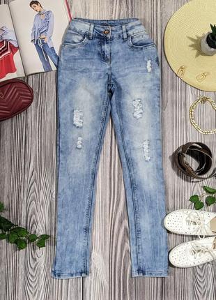 Голубые джинсы скини с потертостями george #2205